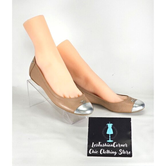 Coach Chelsea Women's Caramel Leather Ballet Flats With Silver Cap Toe Sz 8B 273 - Picture 5 of 16